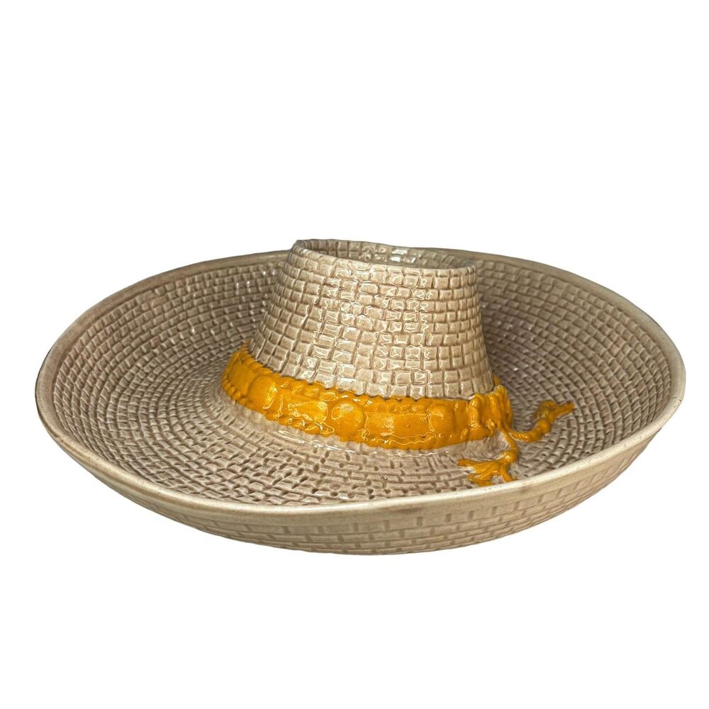 Whittier Pottery Sombrero Hat Chips And Salsa Dip Platter Serving Vintage 1986